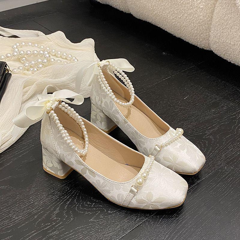 With Cheongsam Lady Shoes Women's Versatile Hanfu Shoes Improved with National Style Single Shoes Retro Mary Jane Shoes High Heels