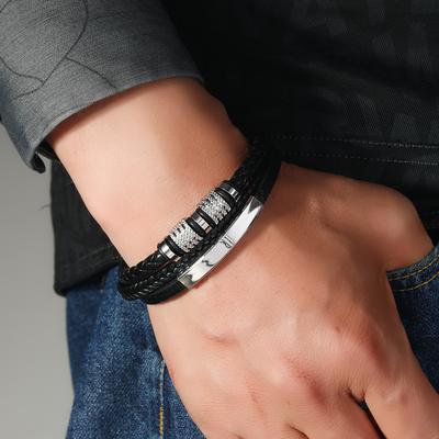 Creative Woven Leather Leather Rope Leather Bracelet Personalized Fashion Titanium Steel Accessories Bracelet Magnetic Buckle