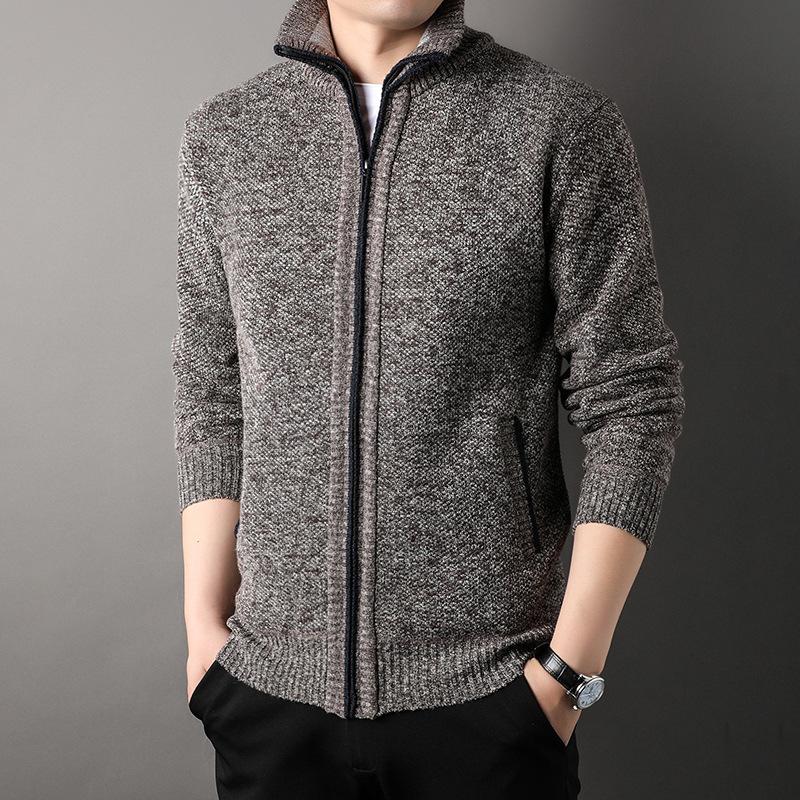 Men's Stand-up Collar Knit Sweater Autumn Winter Cardigan Tops Korean Slim Solid Color Sweatercoat Jacket