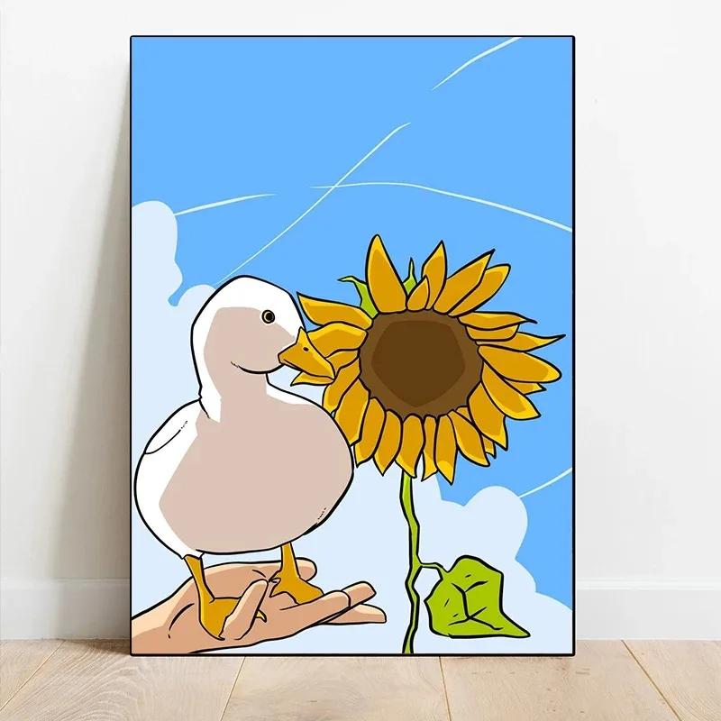 Canvas Painting Funny Memes Duck Posters and Prints Modern Lovely Duck Wall Art Picture for Living Room Home Bedroom Cafe Decor