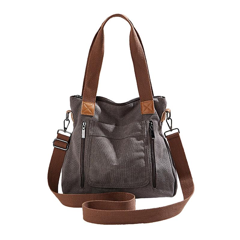 Elegant feminin lerretsskulderveske multifunksjonell med flere lommer stor kapasitet ny