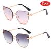 Protective Glasses 2pcs Frameless Oversized Cat Eye Sunglasses Female Metal Frame Gradient Sun Glasses Outdoor UV400 Eyeglasses