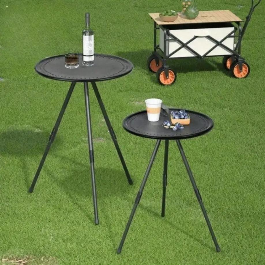 Neuer 1 Stück Tragbarer Picknick-Camping-Verstellbarer Kleiner Runder Tisch Outdoor-Aluminiumlegierung Klapptisch Geeignet für Outdoor-Camping-Werkzeuge