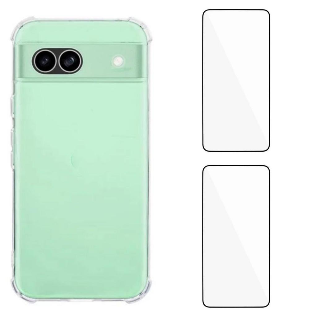 For Google Pixel 8a TPU Case WANLONFENG WL3 Series 1.5mm Phone Cover with 2Pcs Tempered Glass Films