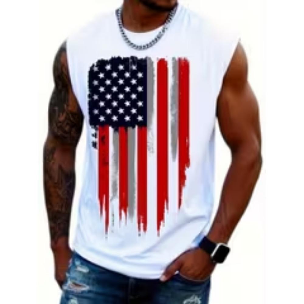 [Sleeveless Sports Vest] Men s Sleeveless Sports Flag Vest With Printed Design - Non-Textured S