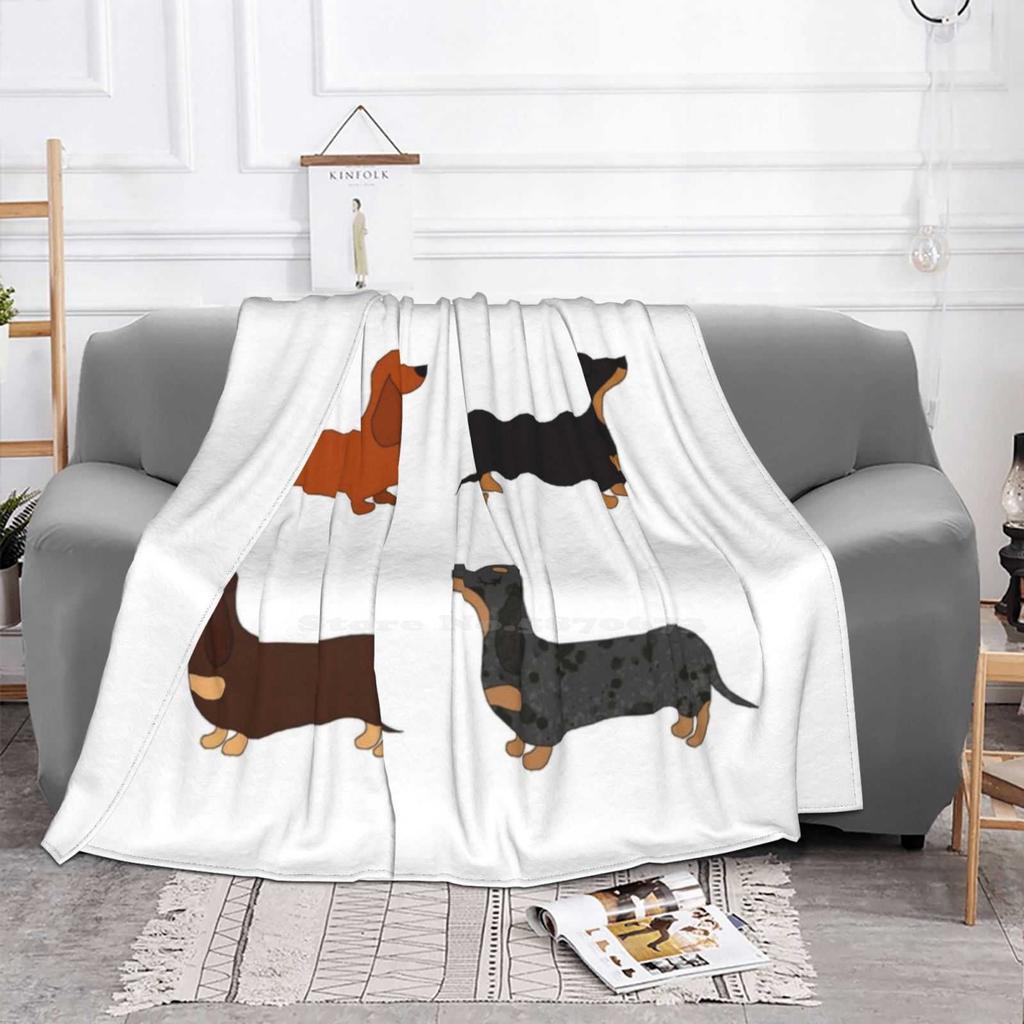 Dachshund Patterns Fashion Soft Warm Flannel Blanket Red Black Tan Chocolate Dapple Merle Grey Gray Spots Dog Puppy Dachshund