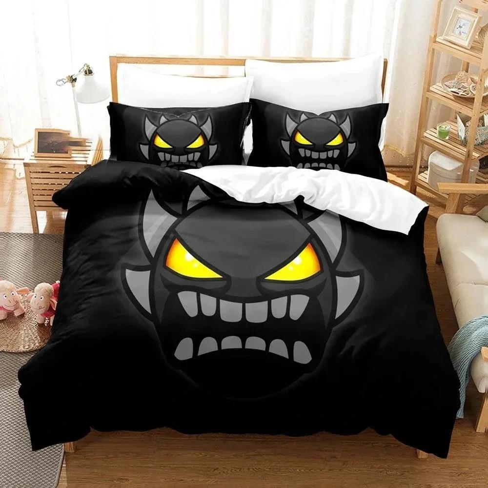 3D Print Cartoon Game Geometry Dash Bedding Set Duvet Cover Bed Set Quilt Cover Pillowcase Comforter King Queen Size Boys Adult