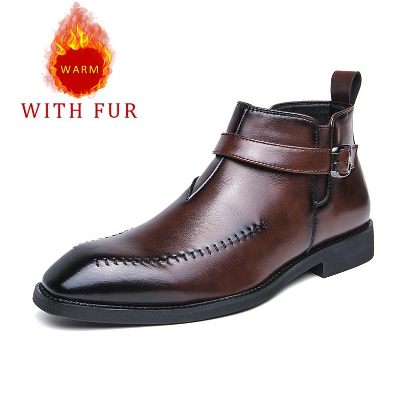

Fashion Autumn and winter men s boots Gentleman British style Work or party Outdoor Warm 38-46 leather shoes Black flat Suit Hot 38