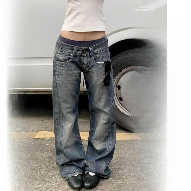 Autumn Women's Blue Y2k Baggy Jeans Japanese Style Denim Trousers American Vintage Jean Pants Trashy Clothes