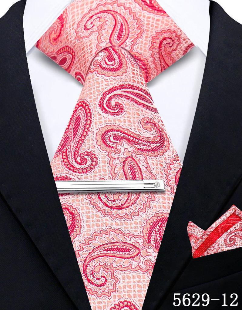 Men's Retro Floral Tie, Pocket Square & Tie Clip Set for Weddings