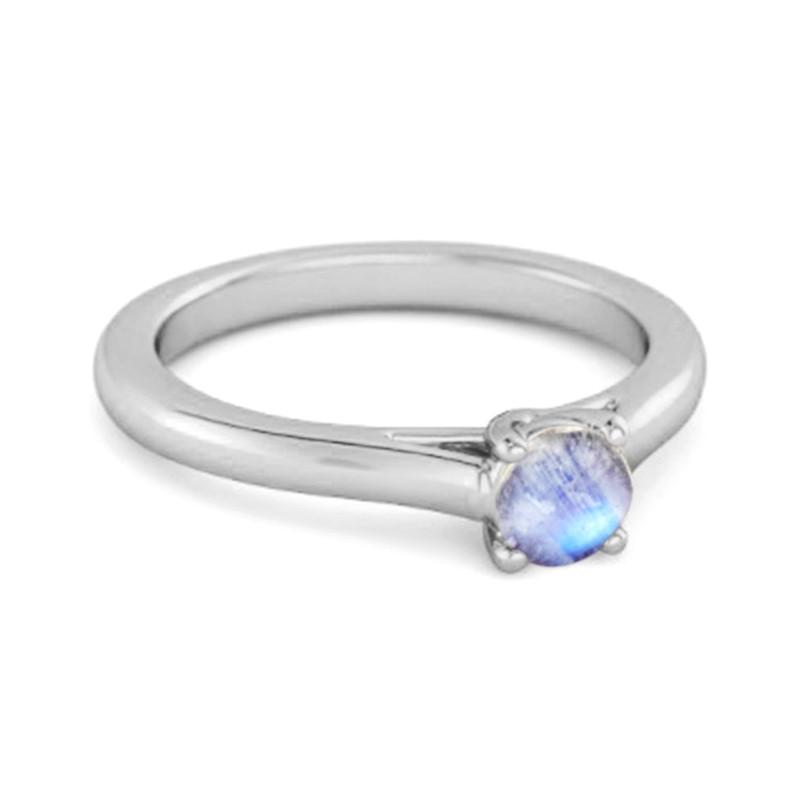 Solitaire Round Cut Moonstone 925 Sterling Silver Promise Ring