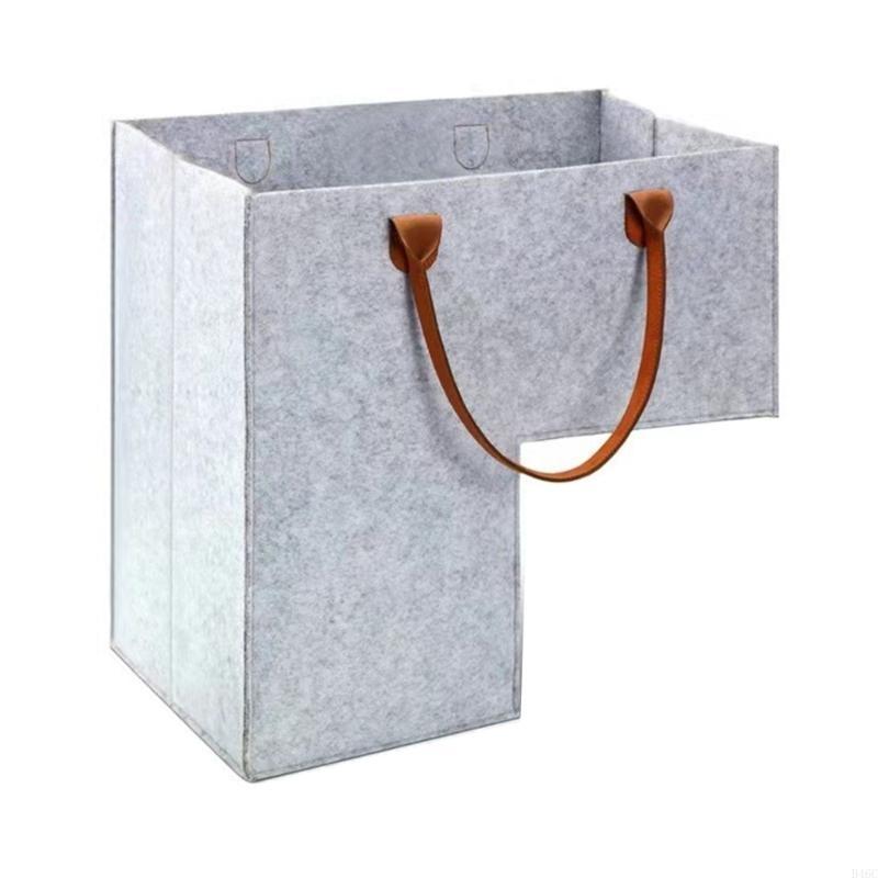 Stair Basket with Leather Handles Felt L-Shape Large Capacity Stair Step Bin Foldable Staircase for Clothes
