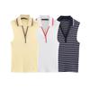 European & American Women's Fashion Ribbed Sleeveless Polo Collar Knit Vest