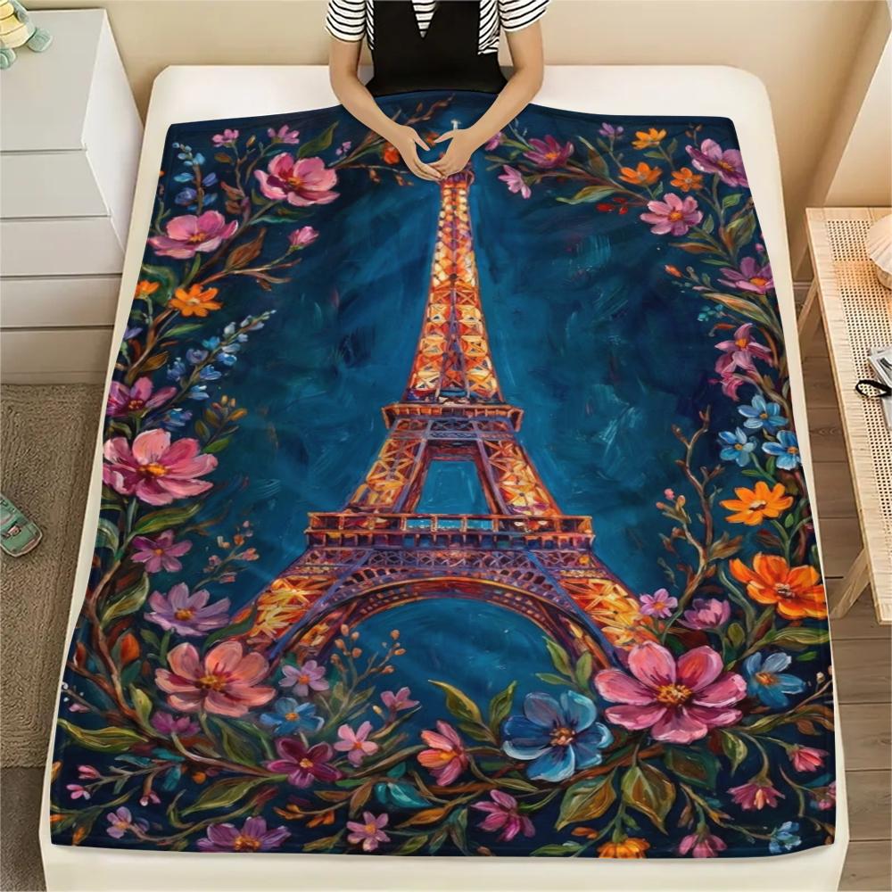 Paris Eiffel Tower Print Flannel Blanket, High quality Comfortable for All Seasons, Home Decor, Warmth and Comfort, Perfect for Christmas Gifts85