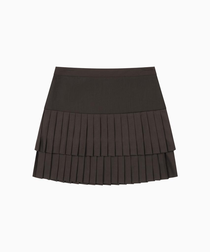 Ohesio Side Button Double Pleated Mini Skirt, Brown