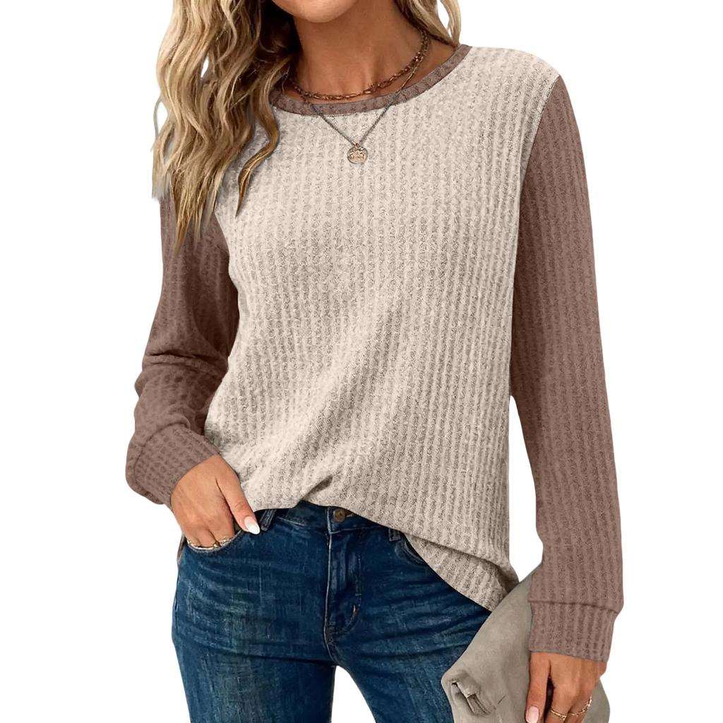 Women's Plaid Print Round Neck Long Sleeve Casual Loose Top