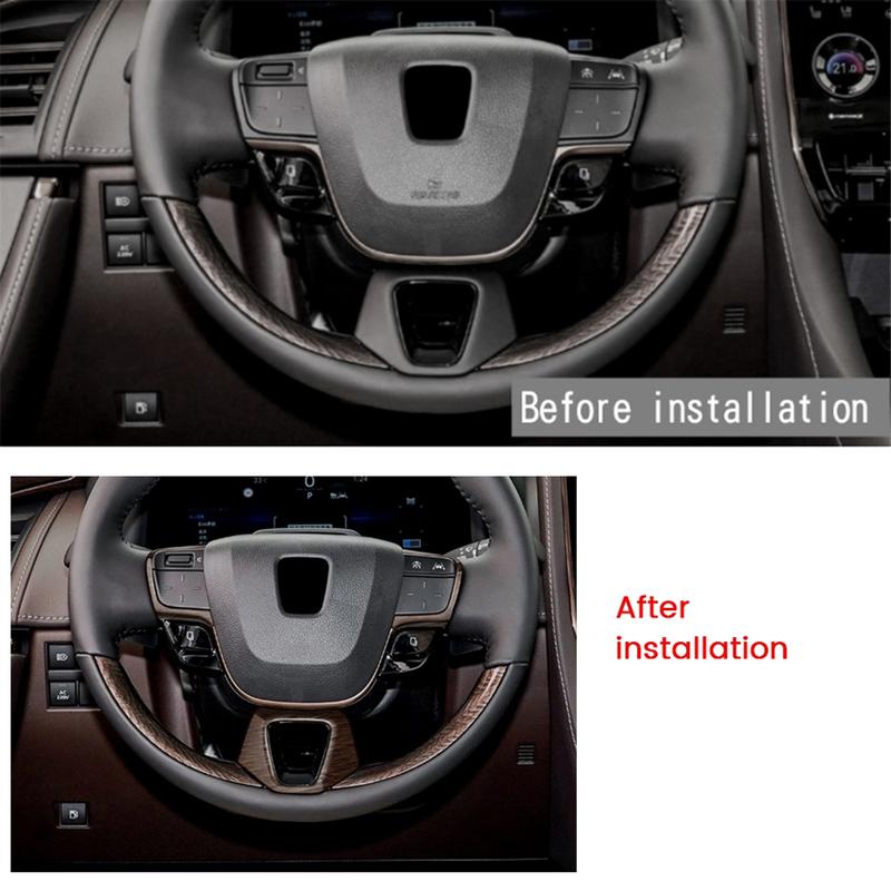 A87Q-Car Wood Grain Steering Wheel Trim Frame Cover Sticker Car Inner Accessories for Toyota Alphard 40 Series + LHD