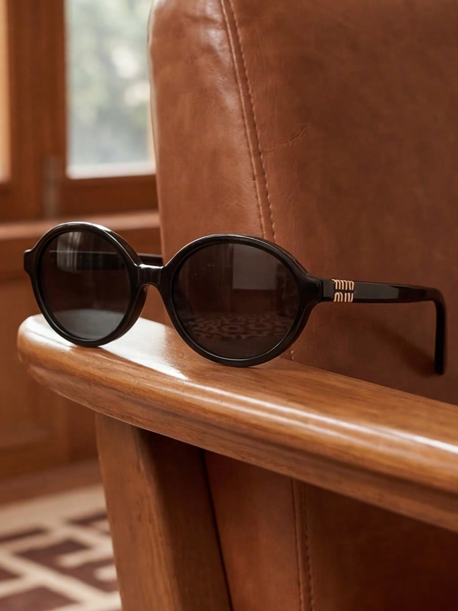 

Miu Miu SMU04Z Round Sunglasses - UV400 Protection Black Shades чорний