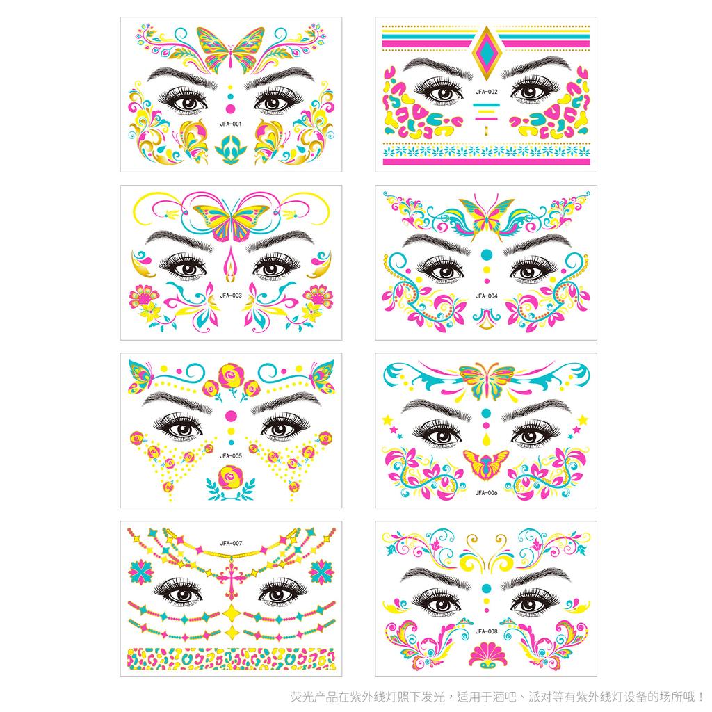 New Music Festival Bronzing Powder Fluorescent Face Sticker Waterproof Nightclub Makeup Dance Neon Luminous Tattoo Sticker