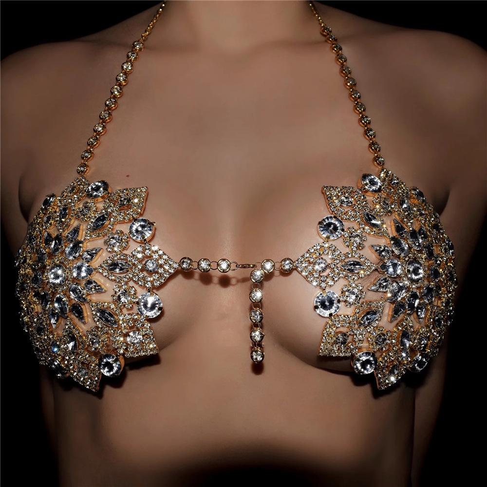 European And American New Jewelry Luxury Sexy Crystal Breast Chain Exaggerated Fashion Full Diamond Shape Body Chain Body Chain