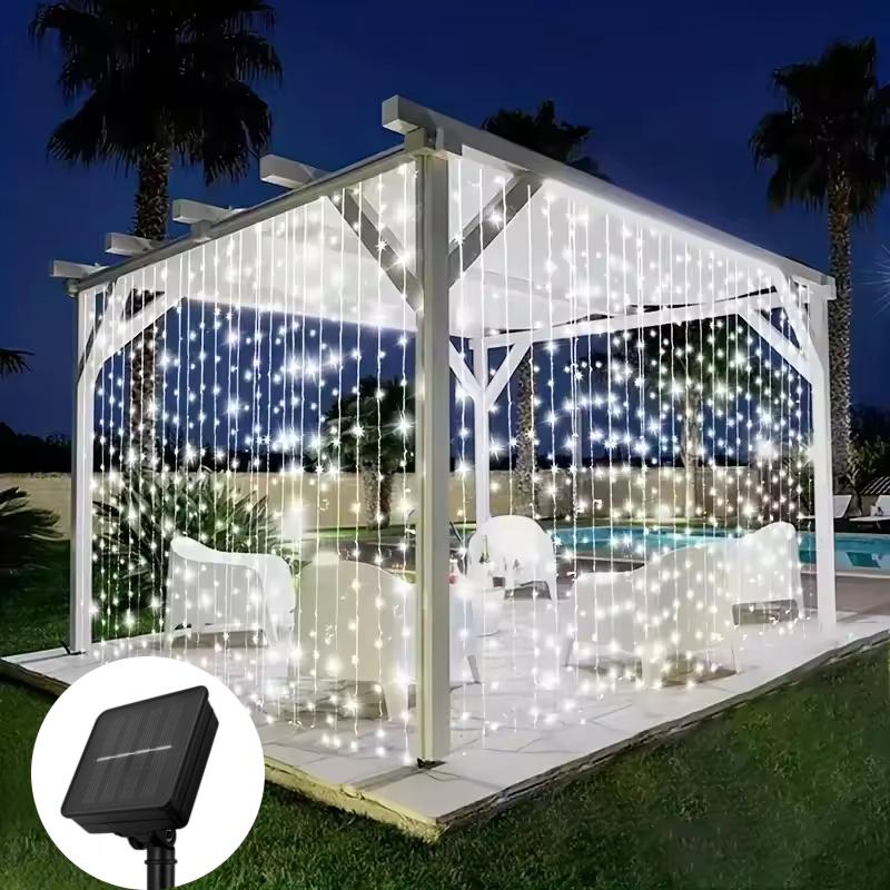 Solar Curtain Light Outdoor Waterproof Solar Fairy Garland String Lights Garden Yard Pavilion Wedding Party Holiday Decor Lights