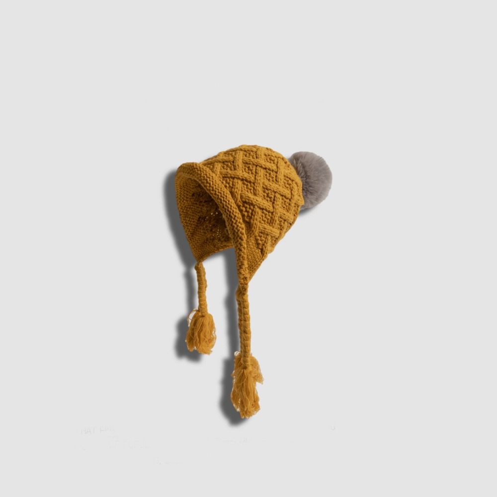 Tassel Pigtail Knitted Hat Autumn Winter Ear Protection Cap Fashion Princess Hat for Children