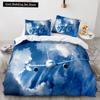 Airplane King Queen Full Duvet Cover Vintage Fighter Bedding Set for Kids Teens Adults Sky Clouds Grey 2/3pcs Soft Quilt Cover