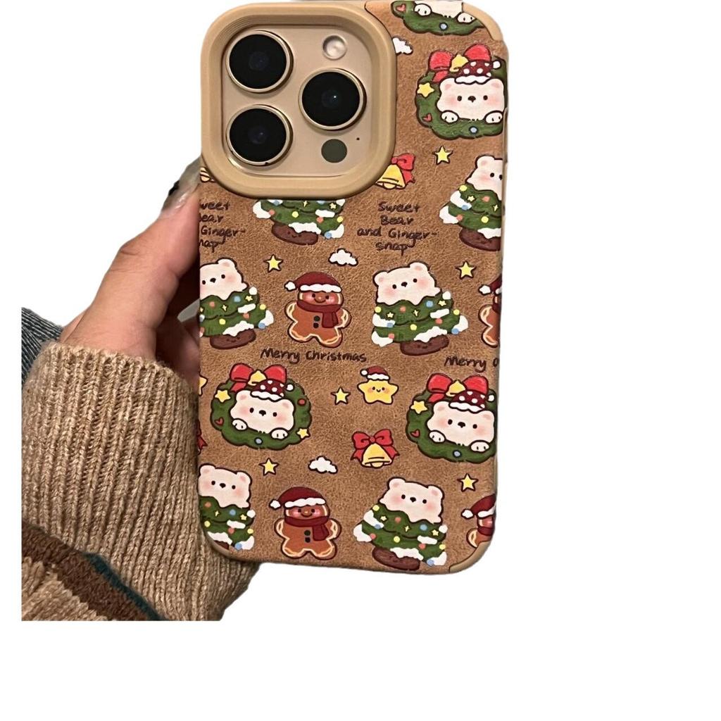 Cartoon Christmas Full Screen Bear Gingerbread Man for IPhone16 Mobile Phone Case 14promax All Inclusive 13 Anti-fall 12