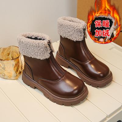 Girls Velvet Martin Boots 2024 Winter New Girls Soft-soled Two-cotton Short Boots Children's Oxygen Princess Boots Leather Boots Shoes