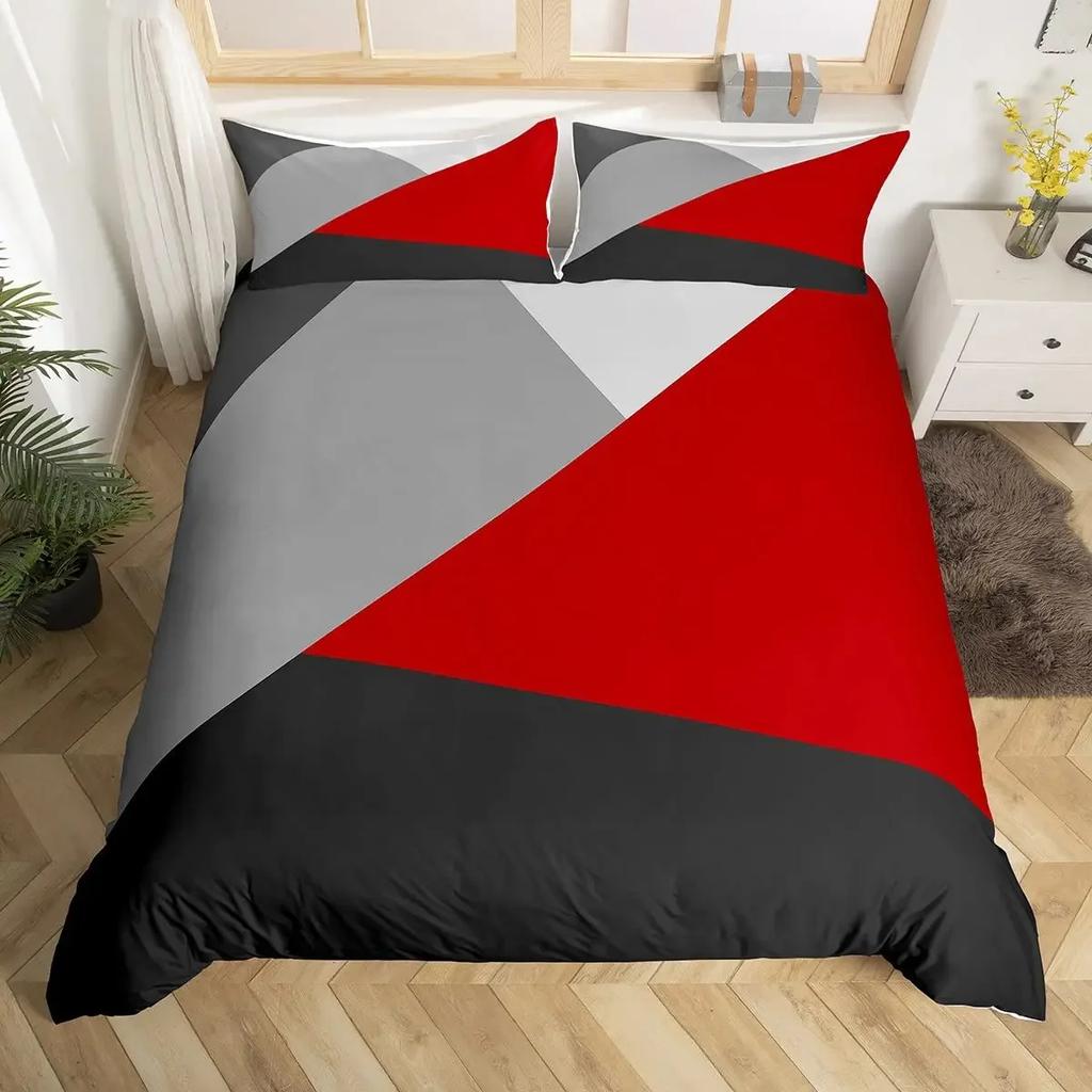 Geometric Triangle Duvet Cover Queen Patchwork Geometry Bedding Set Simple Modern Abstract Quilt Cover Rustic Home Room Decor