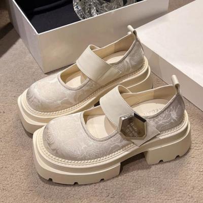 Mary Jane Women's Shoes Spring and Autumn High-end Velcro Loafers Small Leather Shoes New Chinese Style Embroidery National Style Thick-soled Shoes