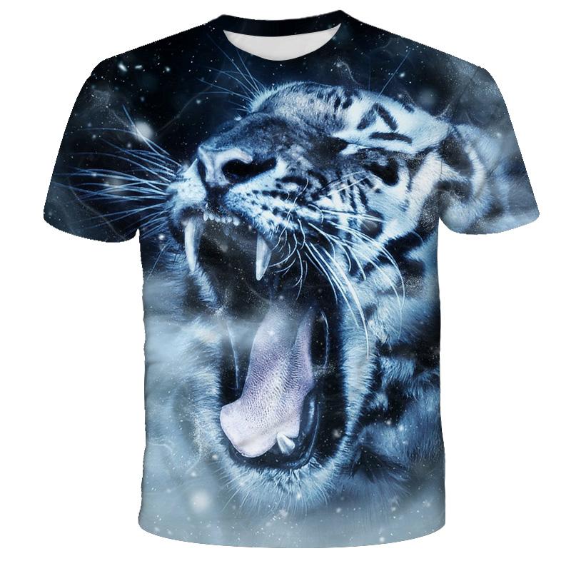 Children's Harajuku Style Colorful 3D T-Shirt, Animal King, Lion, Tiger, Wolf, Flame, Galaxy Print, Fashion Top for Boys