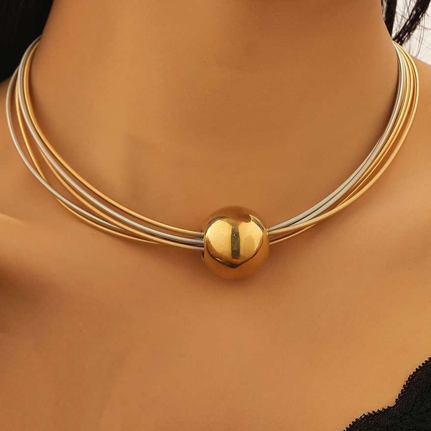 VIVILADY Retro Punk Multi-layer Magnetic Chain Sphere Necklace for Women Fashion Jewelry Minimalist Accessories Party