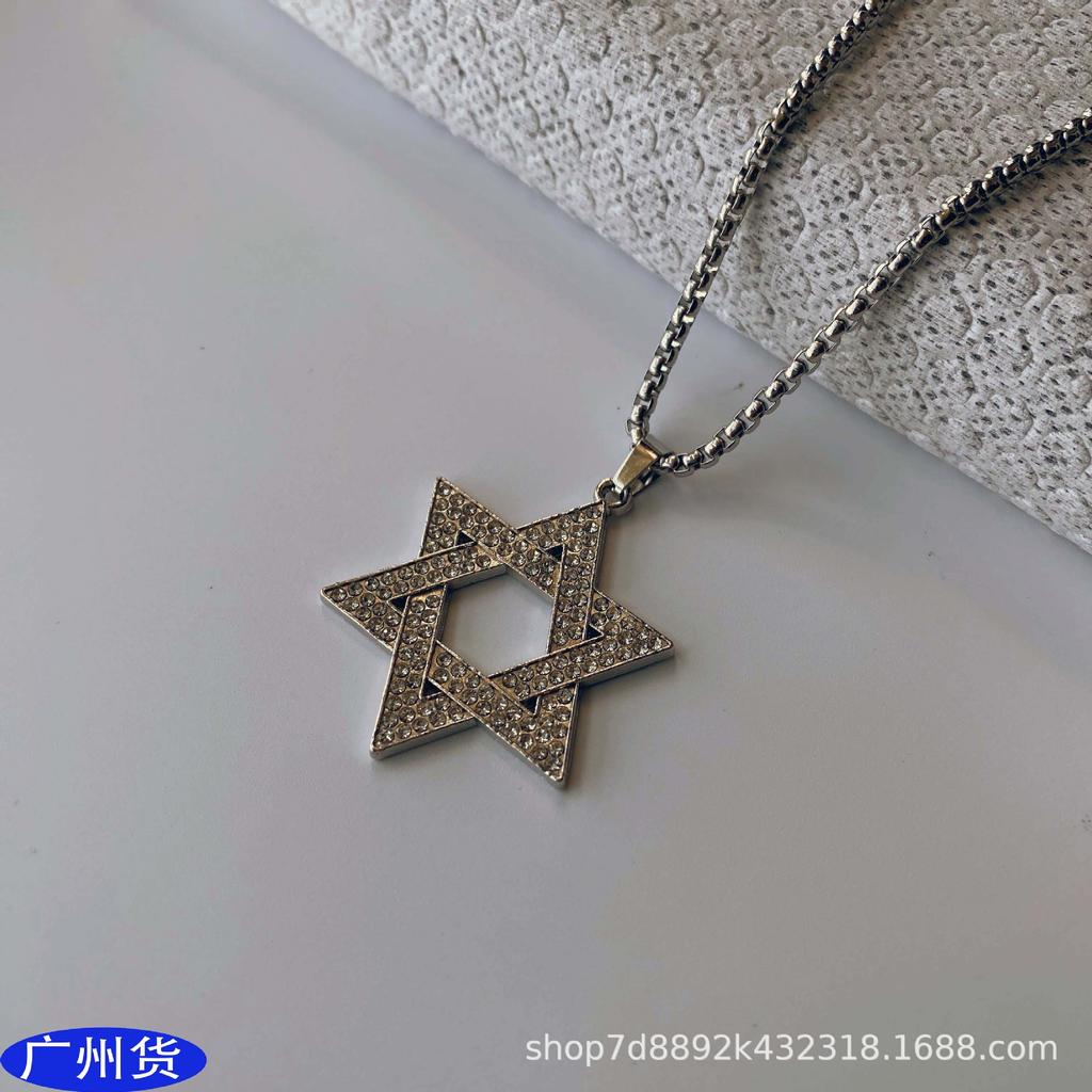 Hip Hexagram Titanium Steel Pendant Necklace Tide Chain Cool Mesh Sweater Chain Accessories