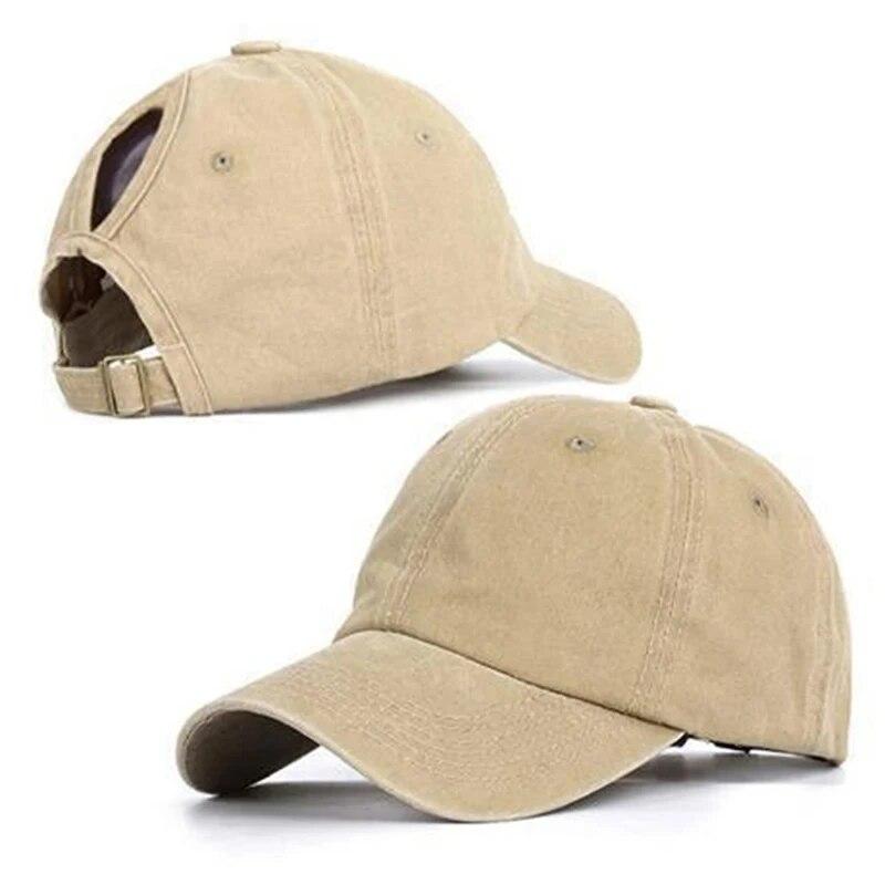 1Pcs Vintage Ponytail Baseball Cap Women Girls Pure Color Soft Washed Cotton Summer Woman Hat Messy High Bun Cap