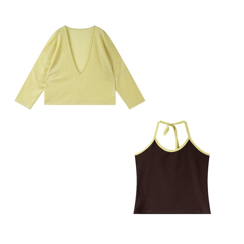 

Shuangtian 2026 Spring Plus Size Women s Halter Tank Top & Cardigan Set - Stylish Two-Piece W-265 XL жовтий
