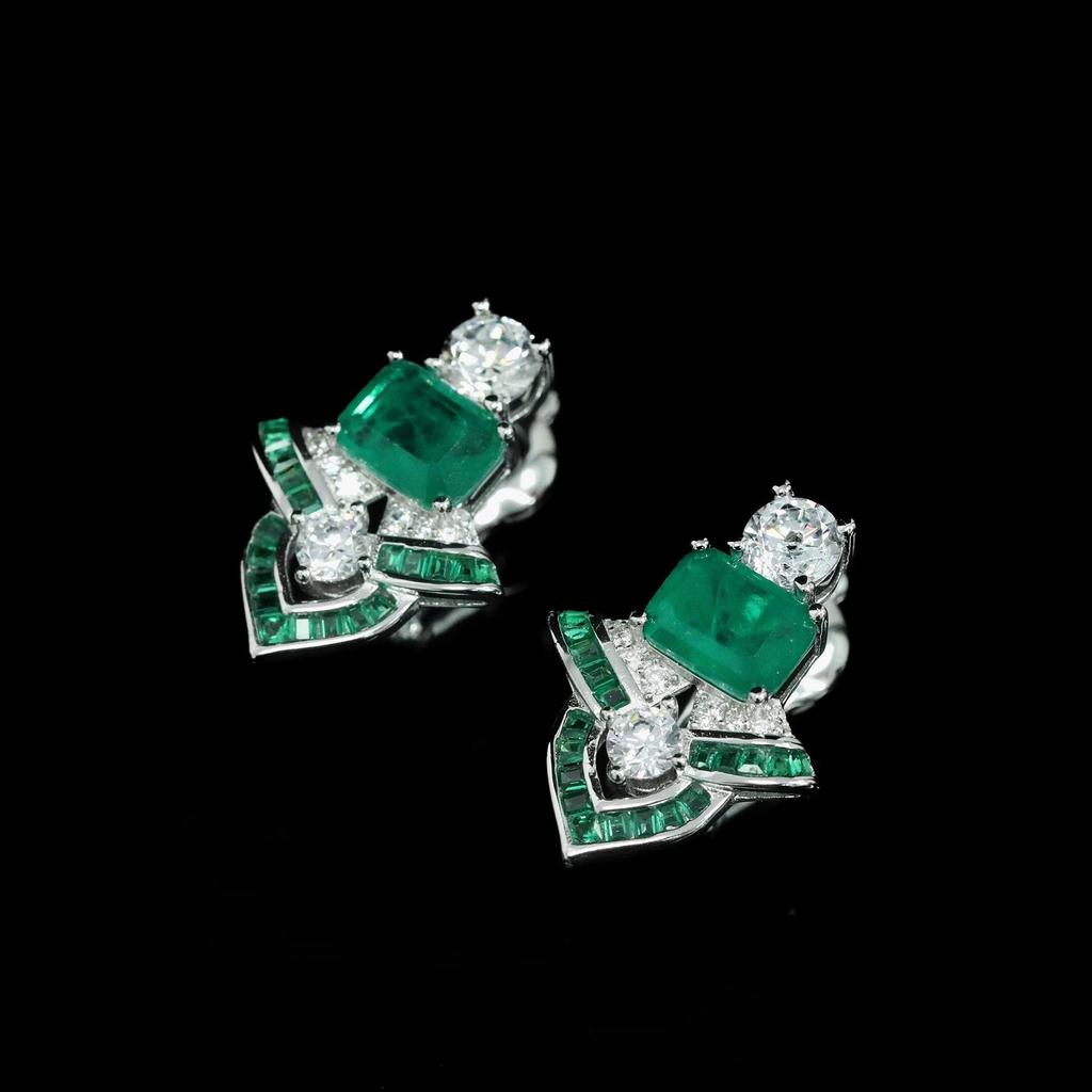 WUIHA Vintage 925 Sterling Silver Lab Sapphire Emerald High Carbon Diamonds Gemstone Ear Studs Earrings Fine Jewelry Wholesale