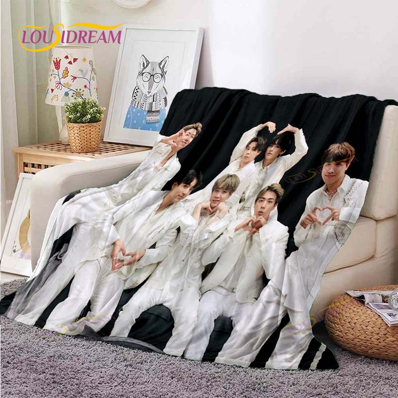 Kpop Bangtan Boys BTS Blanket Couch Quilt Cover Travel Bedding Outlet Throw Blanket Flannel Blanket Bedspread Picnic Blanket