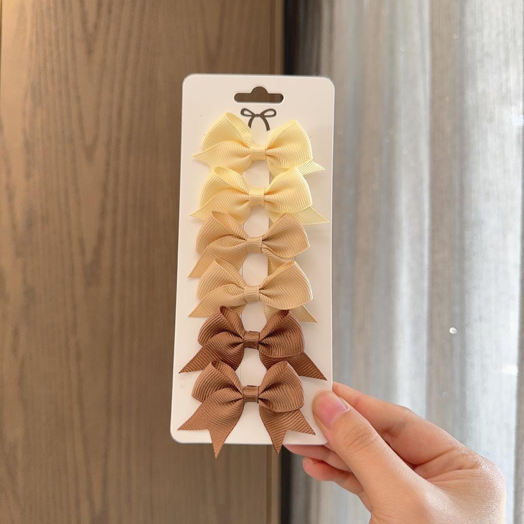 6Pcs/Set New Cute Solid Ribbon Bowknot Hair Clips for Baby Girls Handmade Bows Hairpin Barrettes Headwear Kids Hair Accessories