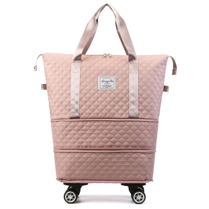 

Travel bag oversized maternity storage wet and dry light short-distance separation fitness bag embroidery line duffel bag pulley airplane bag темно-розовый