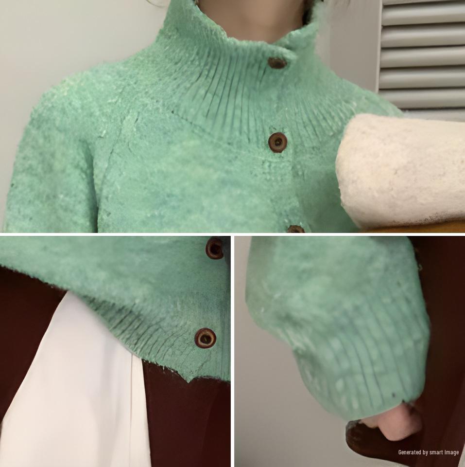 Korean Autumn Winter Loose High Neck Knit Cardigan Sweater for Women