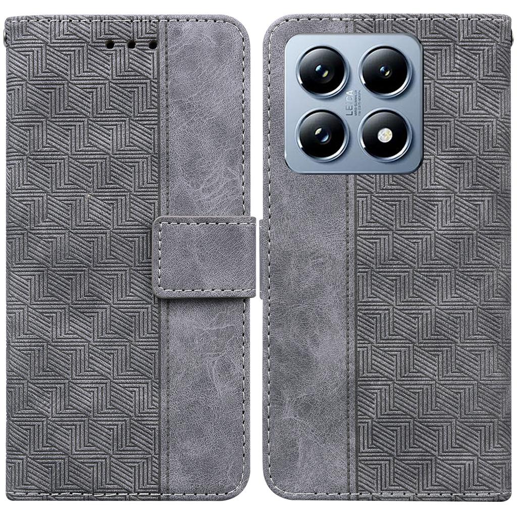 For Xiaomi 14T Pro Case Geometry Pattern Leather Wallet Phone Cover with Wrist Strap