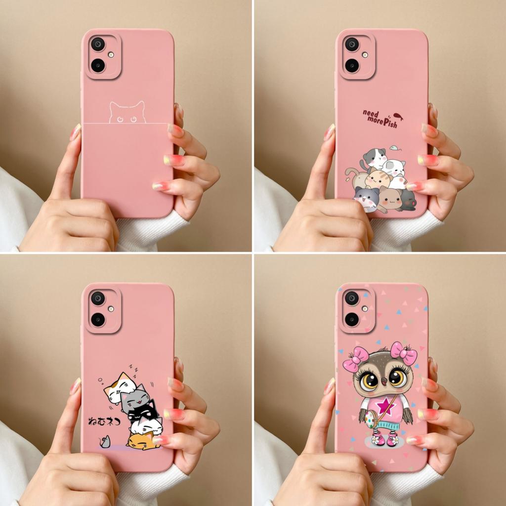 Lovely Cat Owl Pink Phone Cases For Samsung Galaxy F06 A06 F16 M06 M16 S25 Edge Liquid Silicone Dustproof Protective Covers For Samsung Bumper Housing