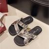 Fashion Cross Strap Slippers for Womens 2025 Summer Retro Casual Flat Slippers for Outdoor Wear New Beach Anti-skid Slipper Women's