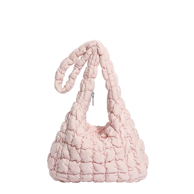 Wolkenförmige gefaltete Umhängetasche, Damen-Dumpling-Tasche mit großem Fassungsvermögen, Nischen-Design-Einschultertasche rosa