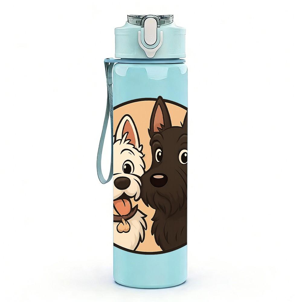 1PC Dog Couple Portrait Frame Print 750ml Color Plastic Sports Water Bottle Leakproof Flip Straw Lid Suitable for Sports Office Home Use
