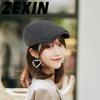 ZEXIN Autumn and Winter Hat Men's Beret England Retro Splicing Thickened Warm Duck Tongue Cap Female Literary Youth Forward Cap