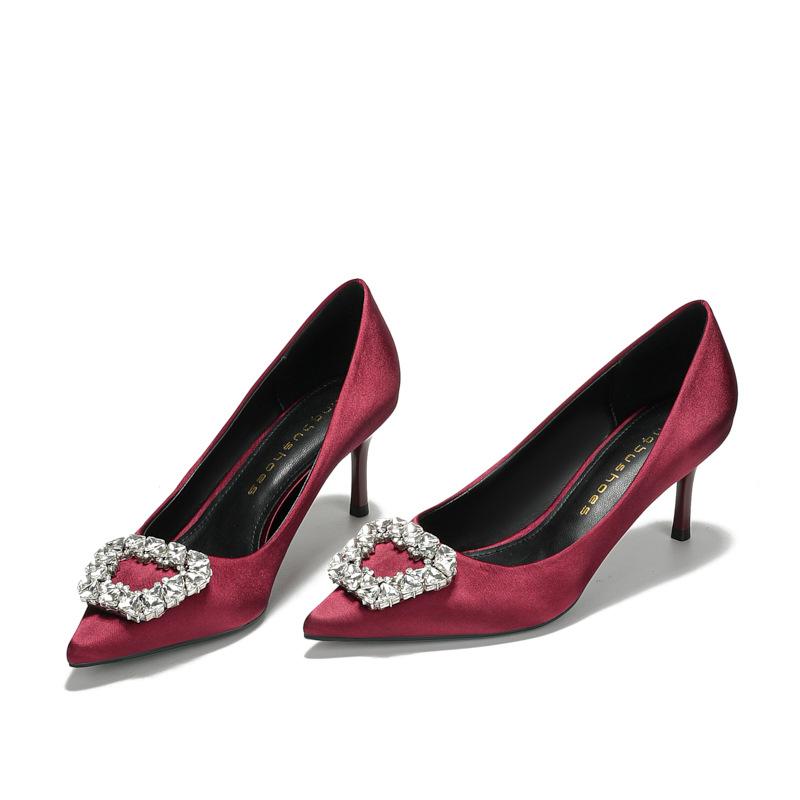 Spring and summer women's fashion sweet and elegant pointed head light mouth stiletto high heels rhinestone temperament comfortable woman