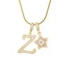 18K Gold Plated Copper Necklace with Zirconium Pentagram & Letter Pendant for Women