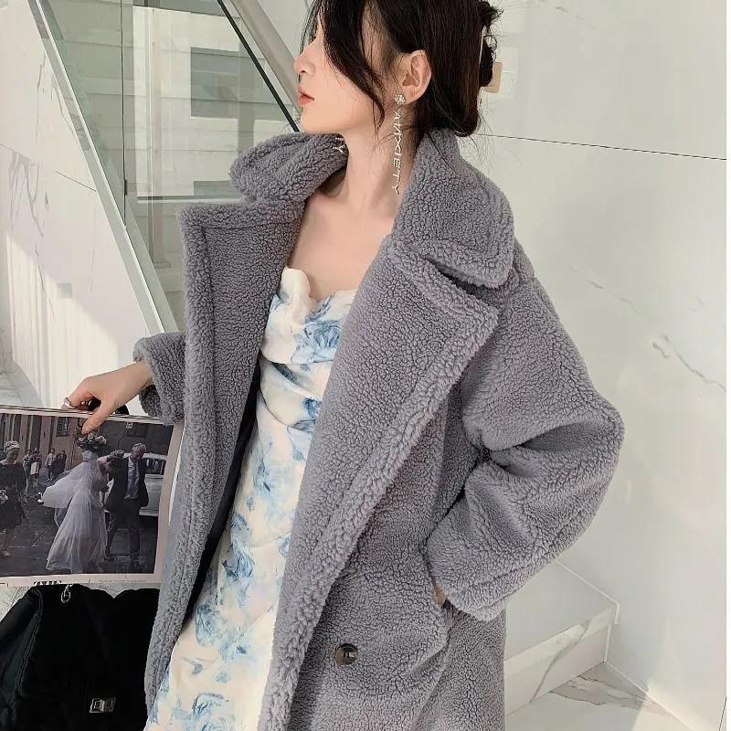 

Холодная теплая меховая куртка с длинными рукавами, трендовое меховое пальто большого размера, зимнее женское хлопковое шерстяное пальто, зимнее L серый